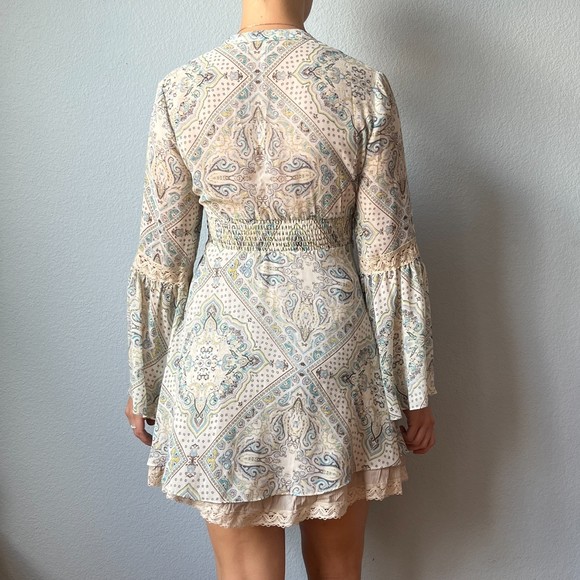 Free People Paisley Moonlight Bay Mini Dress Size 2 - Picture 6 of 9